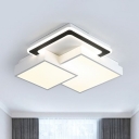 Square Bedroom LED Flush Ceiling Light Fixture Acrylic Nordic Flushmount Lighting in Black-White