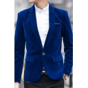 New Fashion Plain Notched Lapel Single Button Long Sleeve Split Back Mens Velvet Suit Blazer