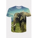 Unique Men's Tee Top 3D Animal Elephant Digital Print Crew Neck Short Sleeve T-Shirt