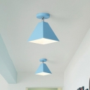 Pyramid Shaped Foyer Ceiling Light Metal 1 Bulb Macaron Semi Flush Mount with Adjustable Joint