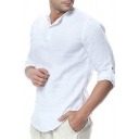 Casual Men's T-Shirt Plain Button Design Long Sleeves Split Hem Regular Fitted Tee Top