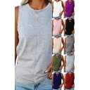 Fancy Women's Tank Top Solid Color Round Neck Sleeveless Regular Fitted Tank Top