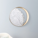 Creative Postmodern Moon Shaped Sconce Lamp Marble 2-Light Bedside Wall Light Kit in Gold