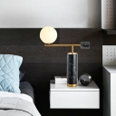 Novel Postmodern Cylindrical Night Lamp Marble 1 Bulb Bedside Table Light in Black with Ball Glass Shade