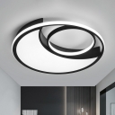 Creative Moon Shaped LED Ceiling Fixture Acrylic Kids Bedroom Flush Mounted Light in Black