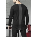 Fitness T Shirt Contrasted Patched Long Sleeve Crew Neck Slit Sides Regular Tee Top for Men