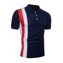 Mens Trendy Contrast Trim Short Sleeve Colorblocked Slim Fit Polo Shirt
