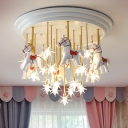 White Horse Flushmount Ceiling Lamp Kids Resin LED Starry Semi Flush Mount Light for Nursery