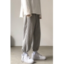 Trendy Men's Pants Solid Color Corduroy Drawstring Hem Elastic Waist Ankle Length Pants