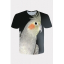 Leisure Men's Tee Top Parrot 3D Pattern Crew Neck Short Sleeve Regular Fitted T-Shirt