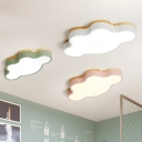 Macaron Cloud-Shape Ceiling Flush Light Wooden Nursery LED Flush-Mount Light Fixture
