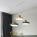 Flat Shaped LED Cluster Pendant Nordic Acrylic 3-Light White and Wood Hanging Lamp over Table
