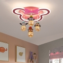 Cartoon Animal Cluster Pendant Lamp Metal Childrens Room Suspension Lighting in Pink