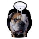 Retro Men's Hoodie Dog Digital 3D Print Front Pocket Long Sleeve Drawstring Hooded Sweatshirt