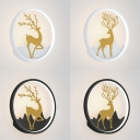 Art Deco Deer Wall Light Kit Metal Bedroom LED Sconce Lighting Fixture with Halo Ring