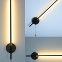 Black Stick LED Sconce Lighting Minimalistic Metal Wall Mount Lamp with Pull Chain