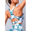 Womens Sportswear Tank Patterned Scoop Neck Racerback Cut Out Fit Crop Tank Top in Blue