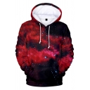 Drawstring Hooded Galaxy Color Block 3D Printed Long Sleeve Hoodie Sweatshirt