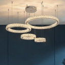 Stainless Steel Loop Shaped Pendant Contemporary Crystal LED Multiple Hanging Light