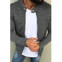 Basic Mens Jacket Plain Ribbed Long Sleeve Button Detail Zipper Front Fitted Jacket