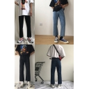 Retro Men's Jeans Faded Wash Frayed Hem Pocket Design Mid Waist Ankle Length Bootcut Jeans