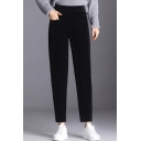 Fashion Womens Pants Plain Sherpa Liner Elastic Waist Ankle Tapered Fit Pants