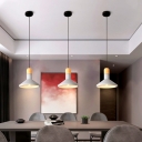 1-Head Dining Table Ceiling Light Nordic Grey and Wood Pendant with Cone Concrete Shade