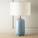 Jar Shaped Ceramics Table Lamp Modern 1 Head Blue Night Light with Drum Fabric Shade