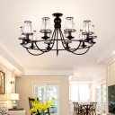 Classic Conical Chandelier Clear Crystal Prism Suspension Pendant Light in Black