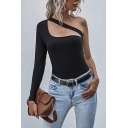 Basic Women's Tee Top Solid Color Hollow out Cold Shoulder Slim Fitted T-Shirt
