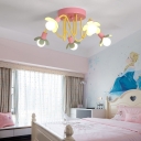 Flower Semi Flush Mount Ceiling Fixture Kids Metal 5-Light Bedroom Flush Mount Light