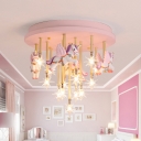 Cartoon Carousel Flush Mount Light Metal 13 Bulbs Kids Bedroom Ceiling Lamp with Star Clear Glass Shade