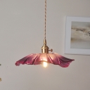 1-Light Flower Ceiling Pendant Stylish Loft Glass Hanging Lighting Fixture for Dining Room