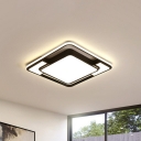 LED Bedroom Ceiling Mounted Lamp Modern Black Flush Light with Square Acrylic Shade