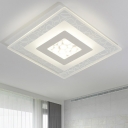 Clear Square LED Flush Mount Modern Acrylic Ceiling Lighting with Pebble Pattern