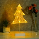 Kids LED Nightstand Light White Christmas Trinket Battery Night Lamp with Rattan Shade