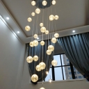 Tan Glass Bubbles Multi Lamp Ceiling Light Modern 30-Light Chrome Pendant Lighting Fixture