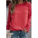 Leisure Women's Tee Top Solid Color Round Neck Long Sleeves Regular Fitted T-Shirt