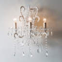 Metal Candle Wall Lamp Country 3-Bulb Dining Room Sconce Fixture with Crystal Drape and Scroll Arm