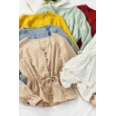 Leisure Women's Shirt Blouse Polka Dot Print Button Fly Drawstring Waist Long Sleeve Regular Fitted Pullover Shirt