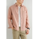 Fancy Men's Shirt Solid Color Chest Pocket Button Closure Turn-down Collar Long Sleeves Regular Fitted Shirt