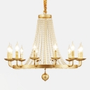 Crystal Beaded Flared Pendant Chandelier Classic Restaurant Ceiling Light with Candle Design