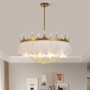 Crown-Shape Girls Room Pendant Lamp Feather 1 Head Nordic Hanging Light with Chain Net in Gold