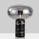 1-Light Bedroom Table Lamp Postmodern Black Marble Night Light with Oval Glass Shade