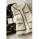 Fancy Women's Cardigan Contrast Piping Pearl Button Chest Pocket Long Sleeve Regular Fitted Cardigan