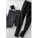 Casual Women's Jeans Solid Color Pocket Detail Zip Fly High Rise Fleece Lined Long Skinny Jeans