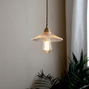 Industrial Flying Saucer Hanging Pendant 1 Head Ribbed Glass Pendulum Light in Brass