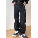 Stylish Men's Jeans Tie Dye Stripe Pattern Side Pocket High Rise Long Straight Pattern