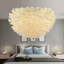 1-Bulb Bedroom Suspension Light Minimalist Ceiling Pendant with Dome Feather Shade