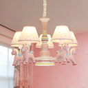 Rainbow Unicorn Ceiling Pendant Light Kids Resin Pink Chandelier with Fabric Empire Shade